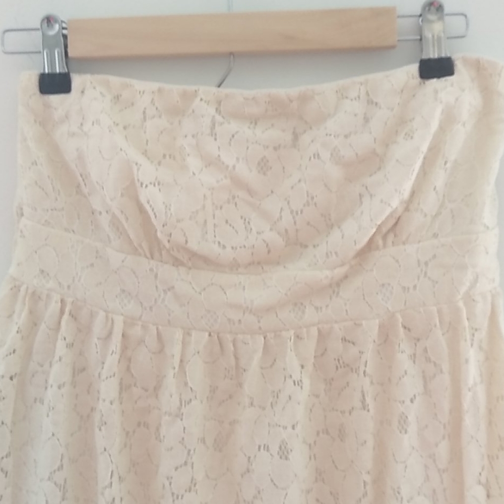 Poetry strapless cream lace mini dress